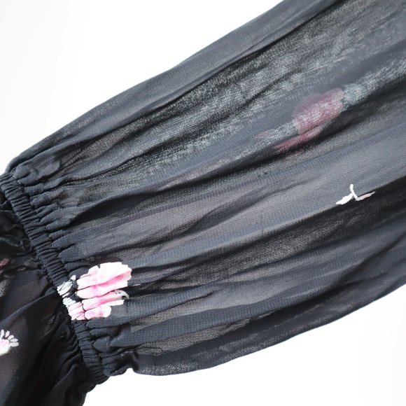 Vintage 70s Albert Nipon Black Floral Sheer Midi Dress, Size Small - Picture 9 of 16